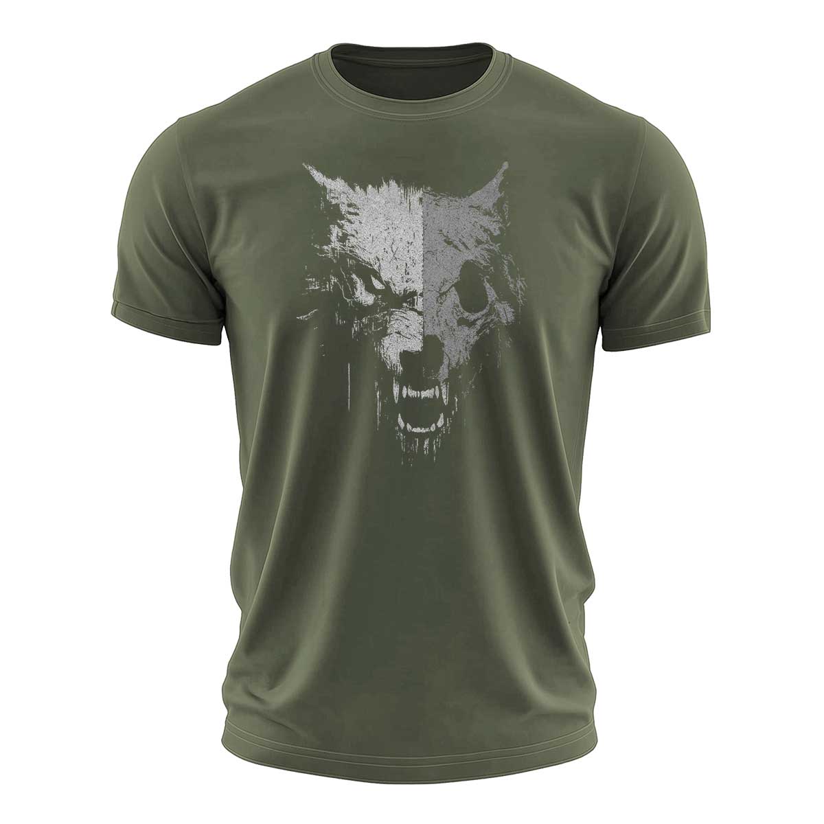 Half-Skull Wolf Graphic Cotton T-Shirt