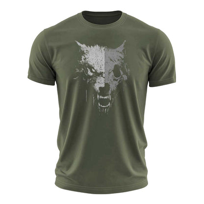 Half-Skull Wolf Graphic Cotton T-Shirt