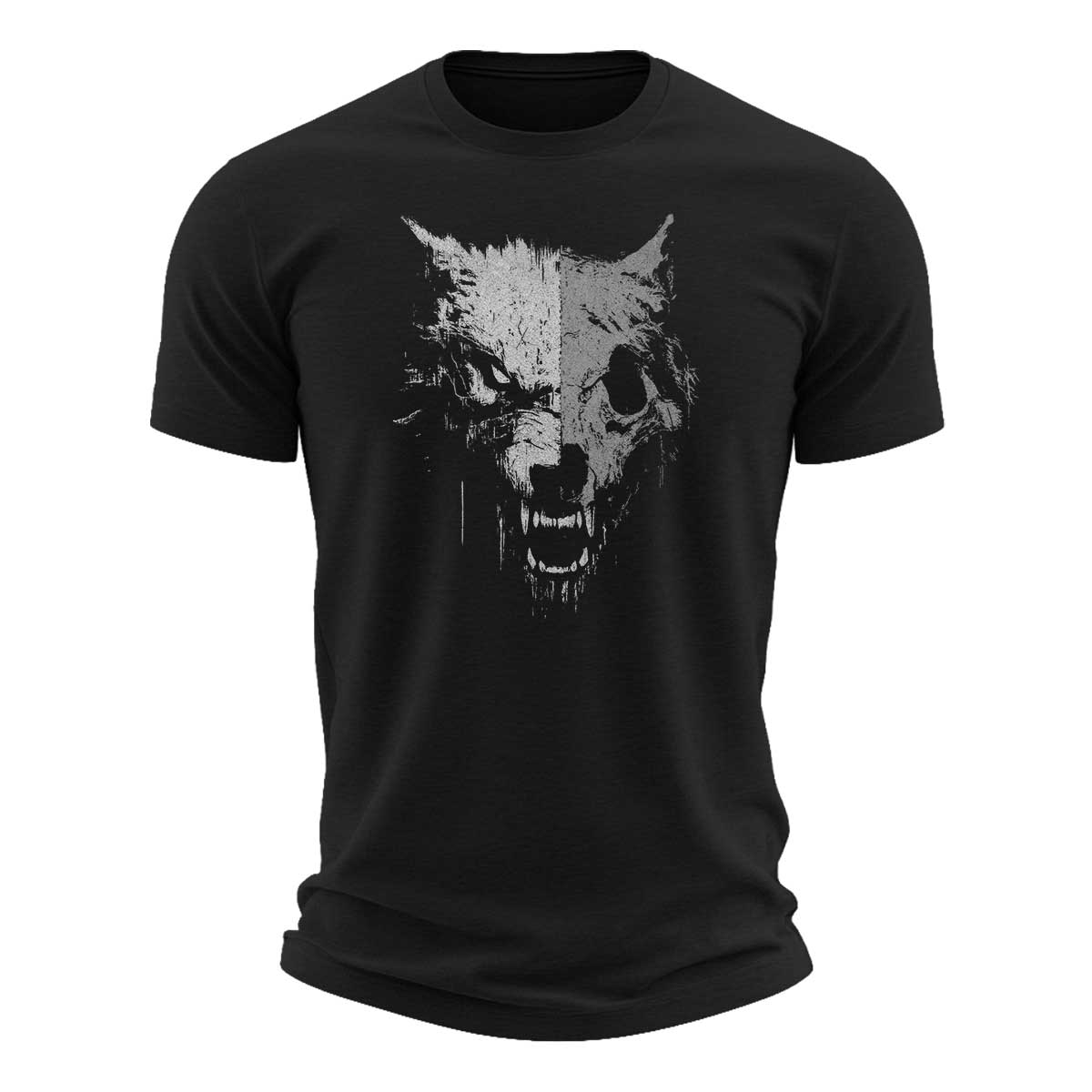 Half-Skull Wolf Graphic Cotton T-Shirt