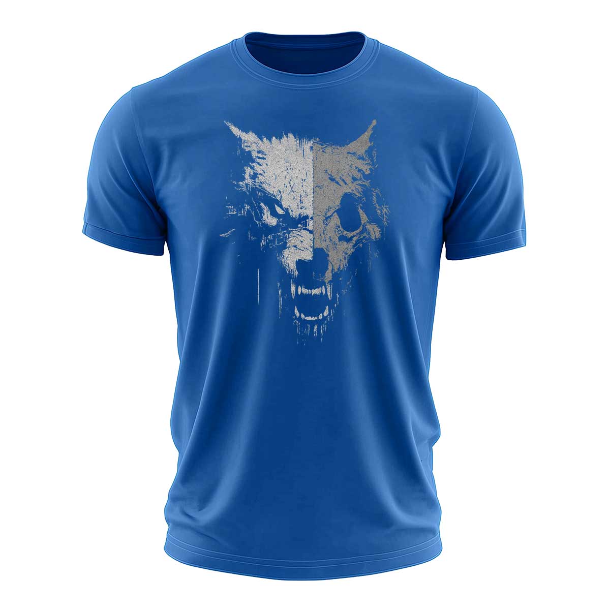 Half-Skull Wolf Graphic Cotton T-Shirt