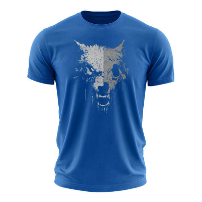 Half-Skull Wolf Graphic Cotton T-Shirt