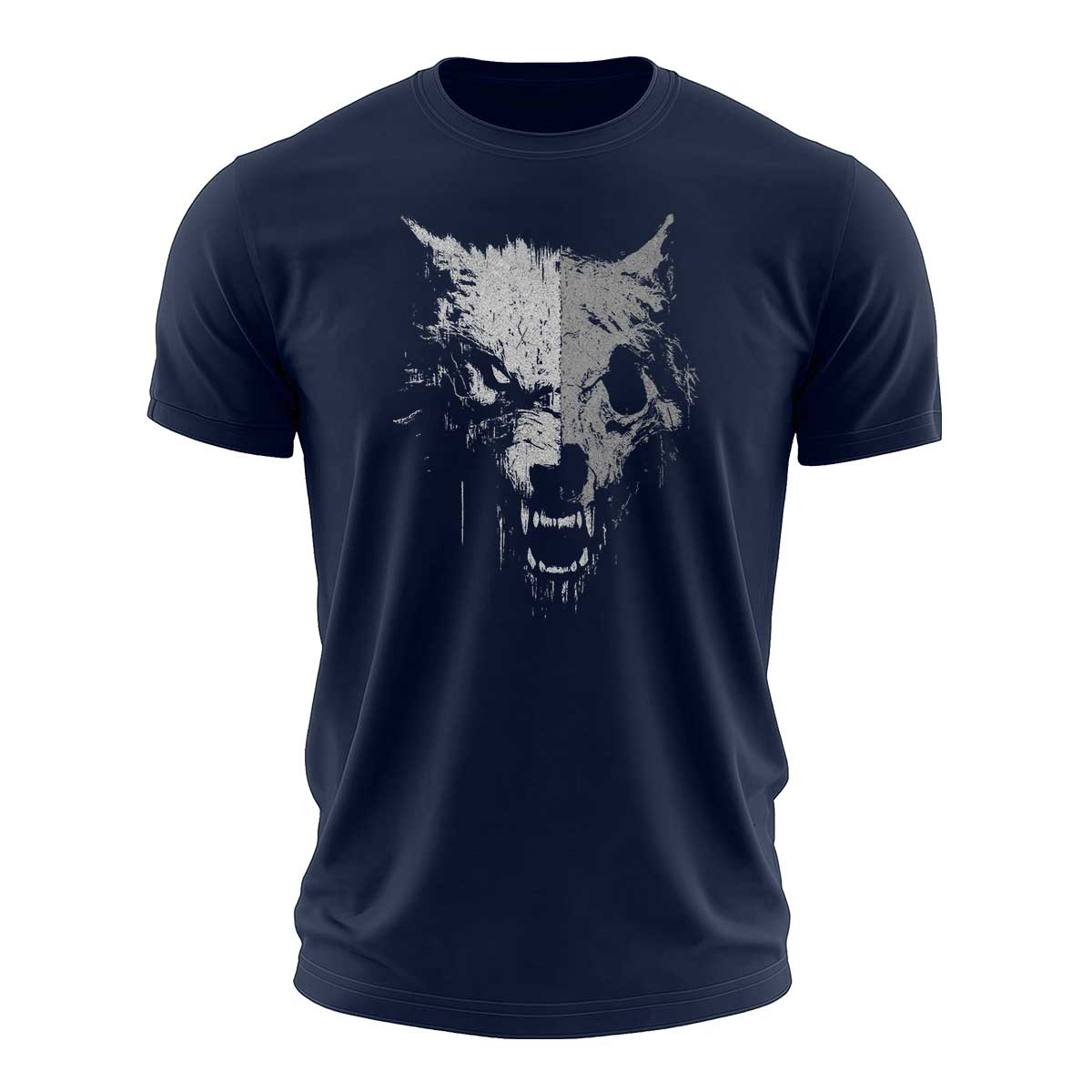 Half-Skull Wolf Graphic Cotton T-Shirt