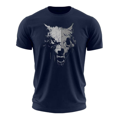 Half-Skull Wolf Graphic Cotton T-Shirt