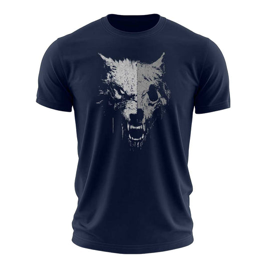 Half-Skull Wolf Graphic Cotton T-Shirt